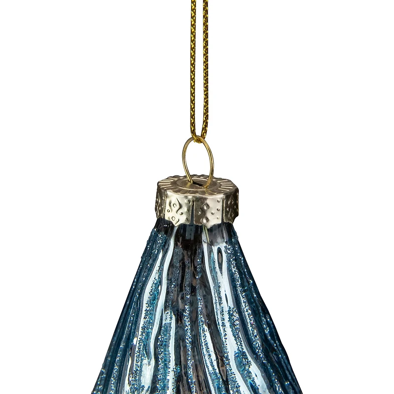 4.75" Blue Glitter Swirl Glass Christmas Pendant Ornament