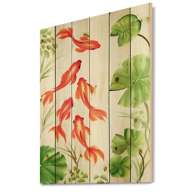 Designart - Vintage Goldfishes Among The Lotus Leaves
