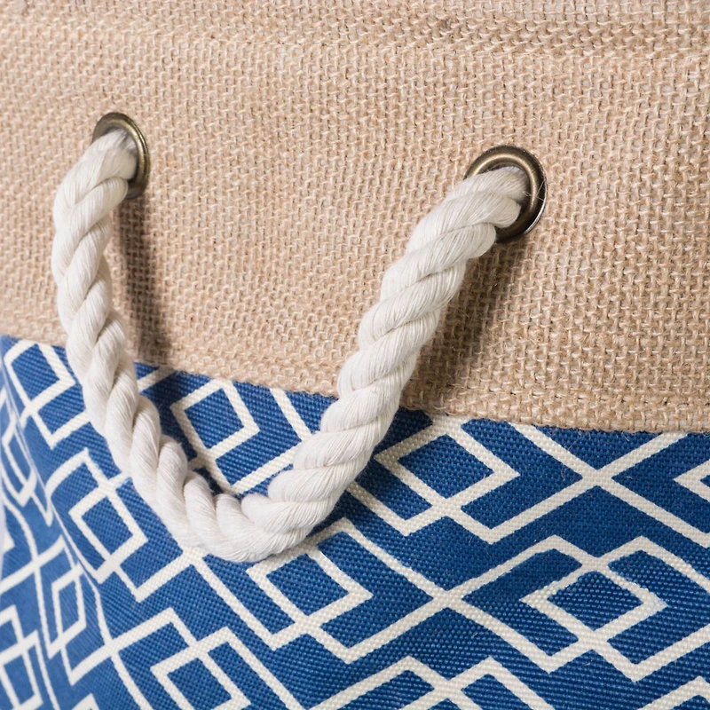Small Navy Burlap Diamond Rectangle Bin