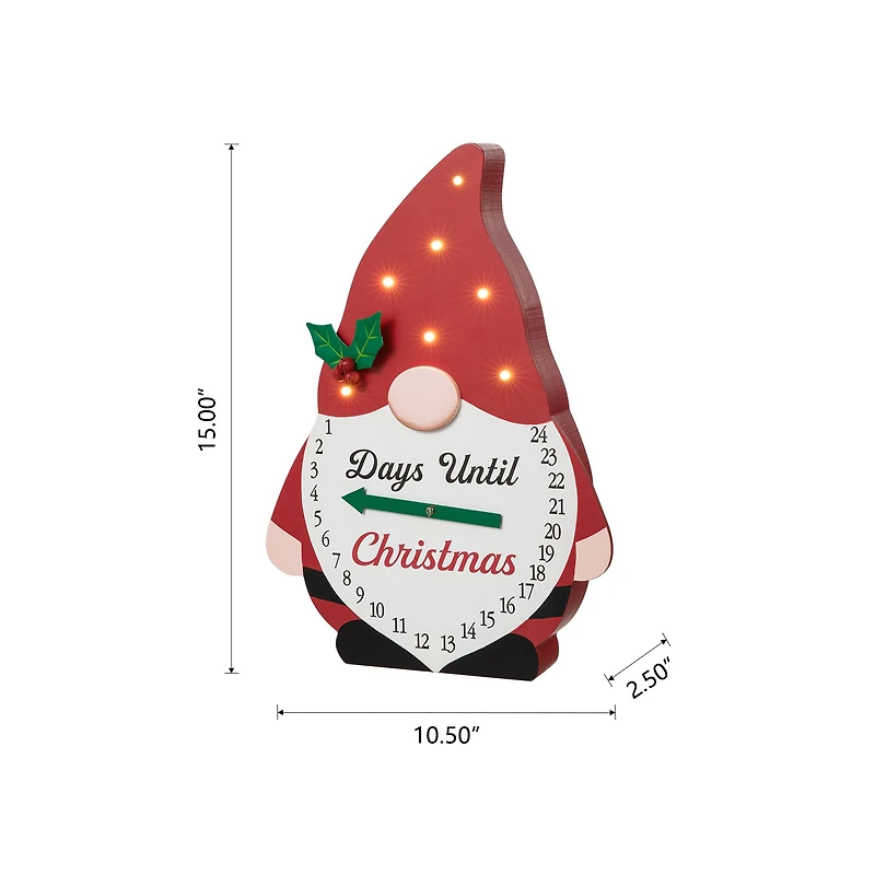 Glitzhome® 15'' Lighted Wooden Christmas Gnome Countdown Calendar