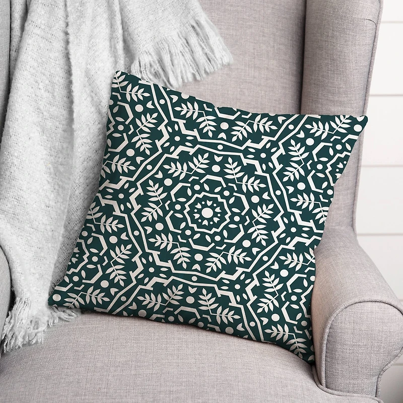 Folk Floral Teal 18" x 18" Throw Pillow