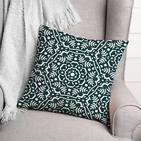 Folk Floral Teal 18" x 18" Throw Pillow