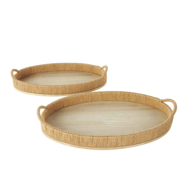 Brown Wood Tray with Wood Base Set