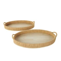 Brown Wood Tray with Wood Base Set