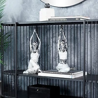 Set of 2 Silver Polystone Glam Yoga Sculpture, 7" x 16"