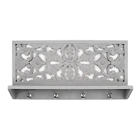 24" Dove Gray Hand-Carved Wall Shelf & Coat Rack