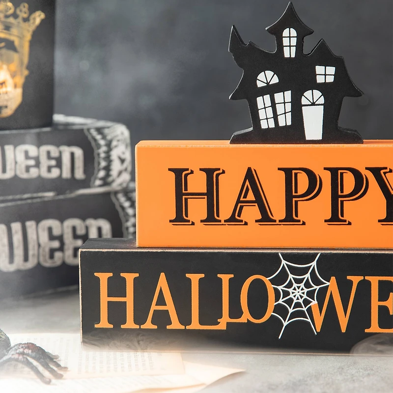 Glitzhome® 9.5" Happy Halloween Haunted House Block Sign