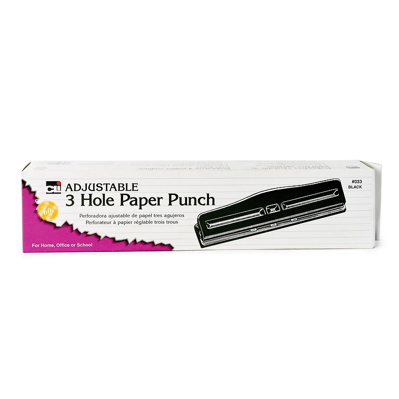 Charles Leonard Black 3-Hole 12-Sheet Paper Punch with Adjustable Holes, 2ct.