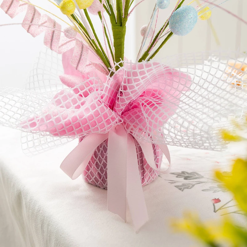 Glitzhome® 21" Easter Glitter Egg & Top Hat Table Tree Decor