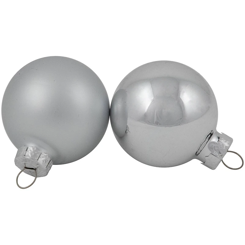 10ct. 1.75" Silver Shiny and Matte Glass Ball Christmas Ornaments