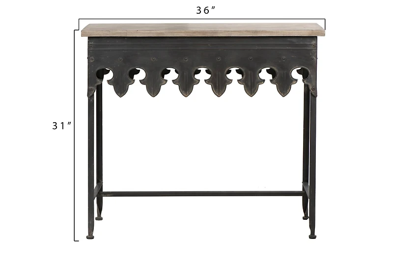 Hello Honey® 36" Rustic Farmhouse Metal Console Table with Solid Wood Top