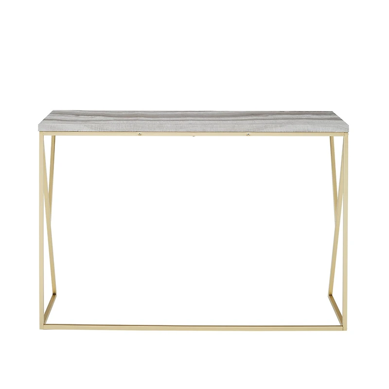 Walker Edison Gray Faux Vein Cut Marble/Gold Geometric Side Entry Table