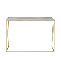 Walker Edison Gray Faux Vein Cut Marble/Gold Geometric Side Entry Table
