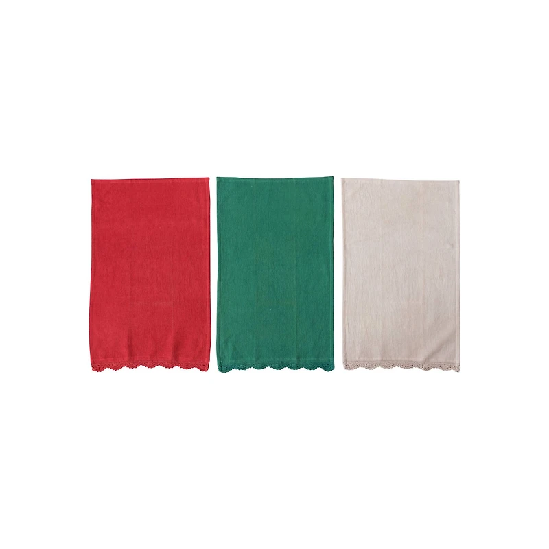 Hello Honey® 28" Hand-Woven Cotton Waffle Tea Towel with Crocheted Trim Set