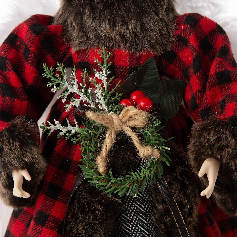 Glitzhome® 16" Red Plaid Faux Fur Angel Tree Topper