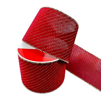 3.5" x 20ft. Burgundy & Gold Glitter Dots Wired Velvet Ribbon by Celebrate It®