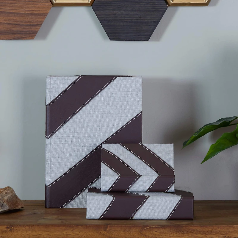Brown Chevron Faux Leather Faux Book Box Set