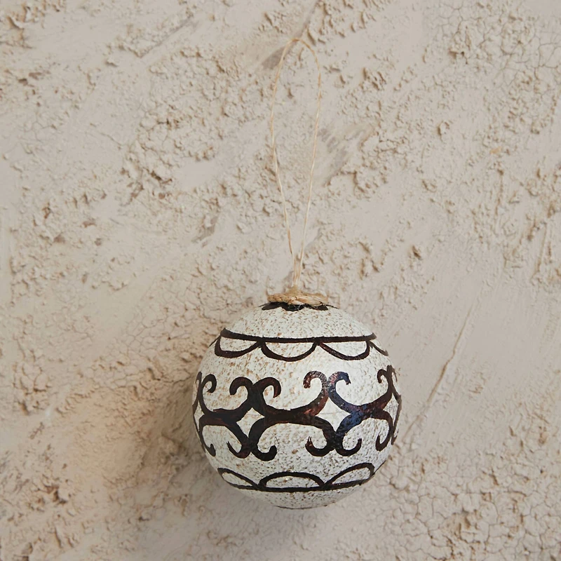 Hello Honey® 4" White & Brown Hand-Painted Plastic Ball Ornament