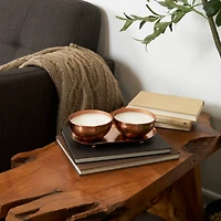 White Wax Tropical Breeze Scented Candle with Copper Hammered Container and Oval Holding Tray