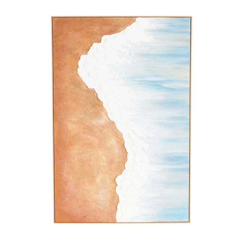  32" x 47" Blue Abstract Ocean Wave Landscape Canvas Framed Wall Art