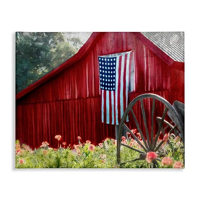 Stupell Industries Red Barn with American Flag Canvas Wall Art