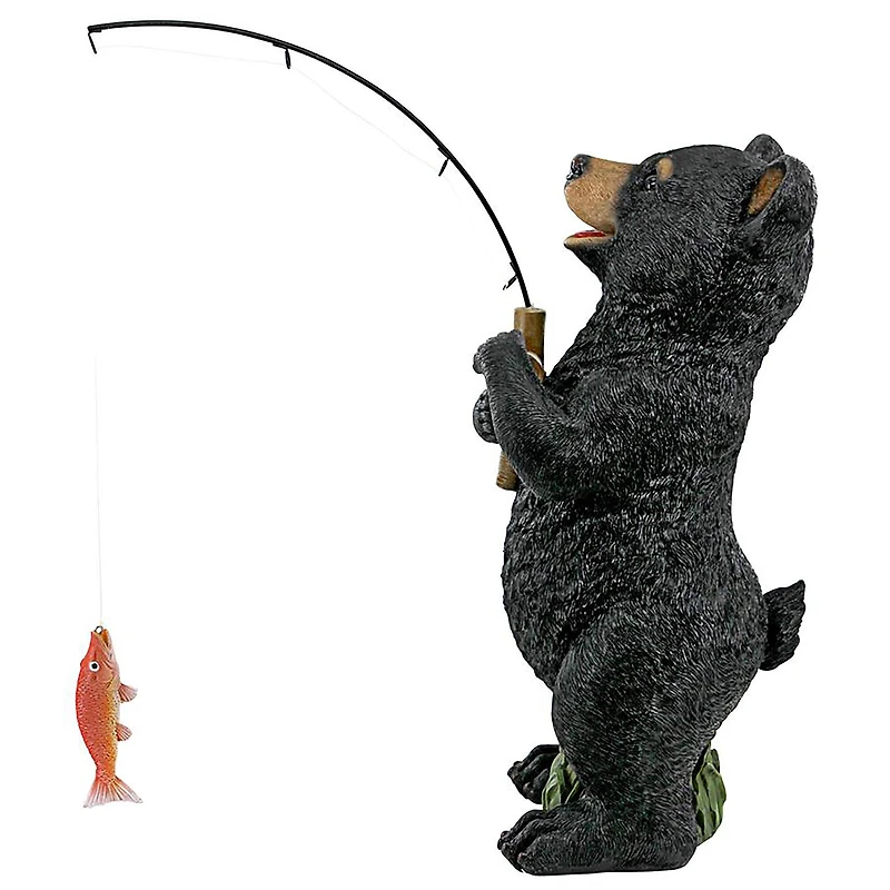 Design Toscano 13.5" Hooked on Fishing Fisherman Black Bear Statue