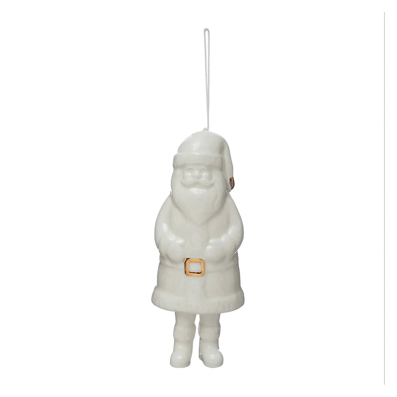 Hello Honey® 6" White Stoneware Santa Bell with Gold Electroplating