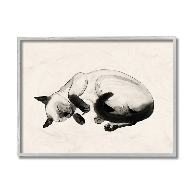 Stupell Industries Siamese Cat Nap Minimal Relaxed Pet in Gray Frame Wall Art