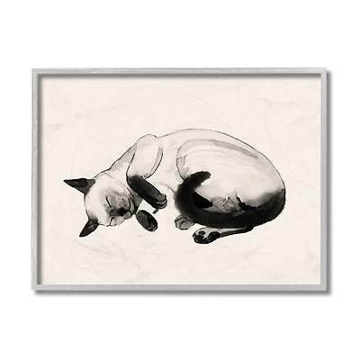 Stupell Industries Siamese Cat Nap Minimal Relaxed Pet in Gray Frame Wall Art