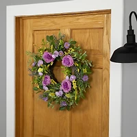 24" Purple Peony Mixed Floral Springtime Wreath