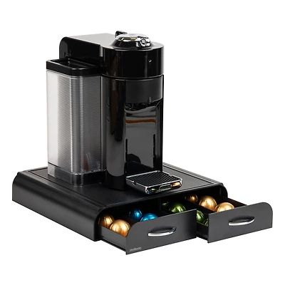 Mind Reader Single Serve Coffee Pod Organizer with 2 Drawers, Compatible with 20 Vertuoline (7.77 fl oz) or 72 Original Nespresso (1.35 fl oz) capsules, Black