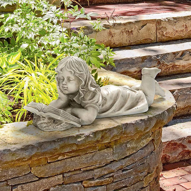 Design Toscano 8" Backyard Scholar Little Girl Reading Garden Statue
