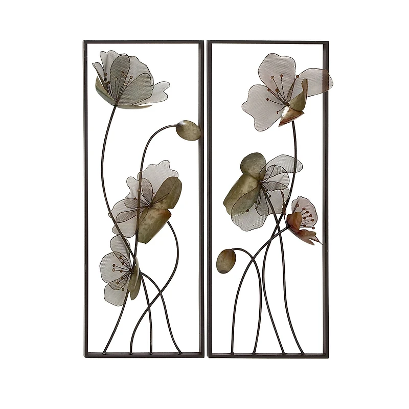 White Flower Black Tin Wall Art Set, 2ct.