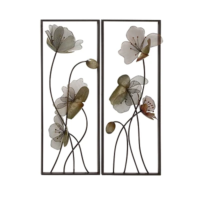 White Flower Black Tin Wall Art Set, 2ct.