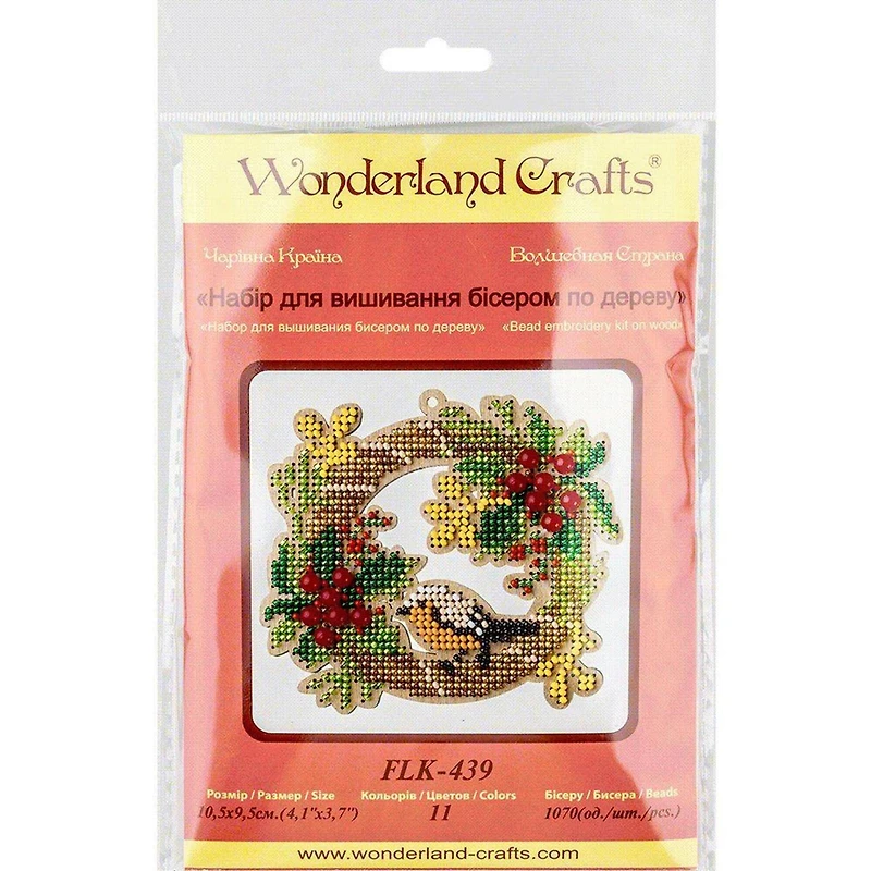 Wonderland Crafts Bird & Wreath Bead Embroidery on Wood Kit