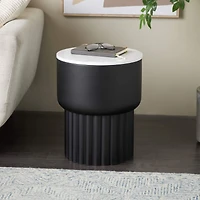 18.75" Black Metal Ribbed Side End Accent Table with White Marble Tabletop