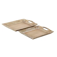 Brown Mango Wood Traditional Tray Set