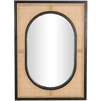 42" Brown Rattan Wall Mirror with Black Accent Frame