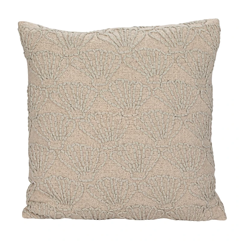 Hello Honey® 20" Natural Seashell Hand-Embroidered Pillow