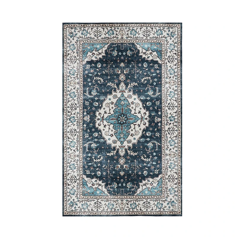 Glitzhome® 5ft. x 8ft. Blue & Ivory Oriental Area Rug
