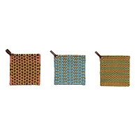 Hello Honey® Multi-Tone Cotton Crocheted Pot Holders with Leather Loop Set