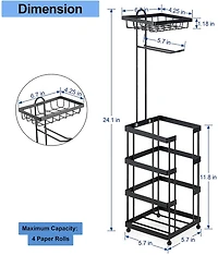 Black Freestanding Toilet Paper Holder with Basket