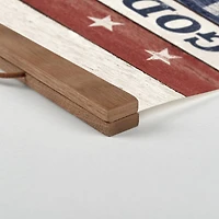 God Bless America Teak Hanging Canvas