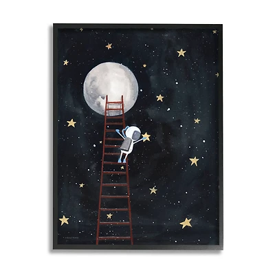 Stupell Industries Astronaut Hanging Stars Outer Space Ladder to Moon Framed Wall Art