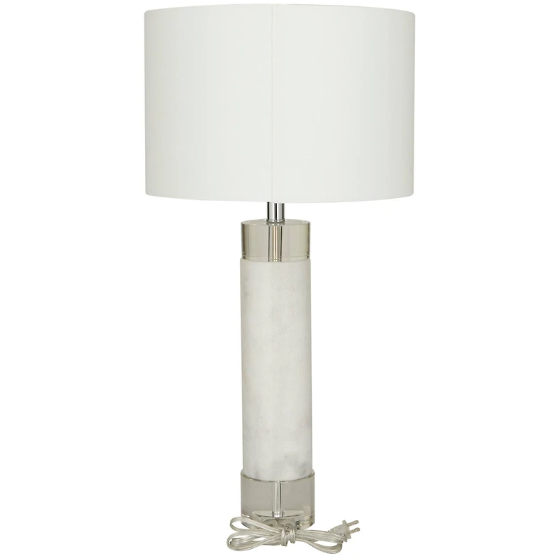 White Marble Slender Stand Table Lamp with Drum Shade 15" x 15" x 29"