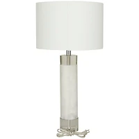 White Marble Slender Stand Table Lamp with Drum Shade 15" x 15" x 29"