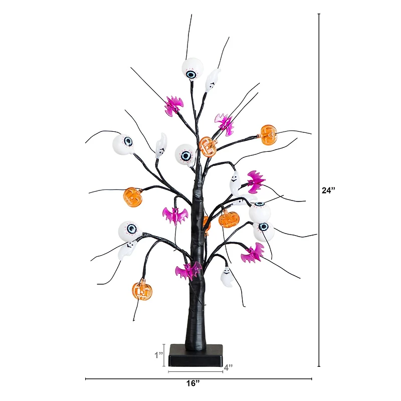 2ft. Pre-Lit Artificial Halloween Eyeballs, Ghosts, Bats & Pumpkins 24 LED Lighted Ornament Tree