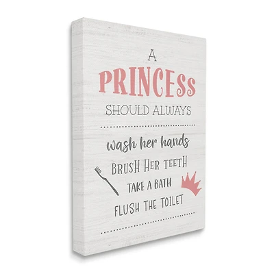 Stupell Industries Princess Bathroom Rules Good Hygiene Phrases Pink Crown Canvas Wall Art
