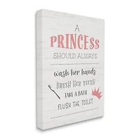 Stupell Industries Princess Bathroom Rules Good Hygiene Phrases Pink Crown Canvas Wall Art