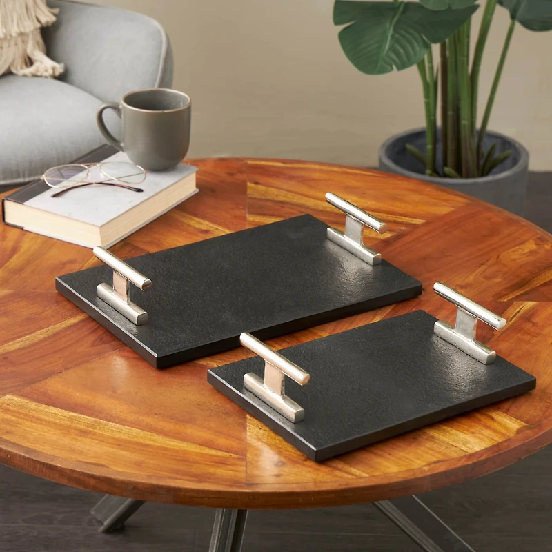 Black Marble Textured Decorative Tray Set